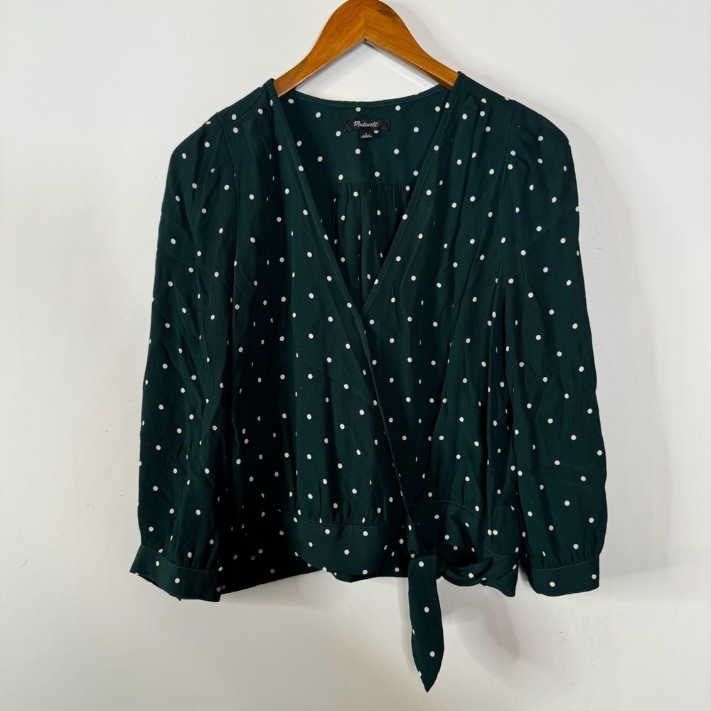 Madewell Dot Wrap‎ Top in Smokey Spruce Size Small
